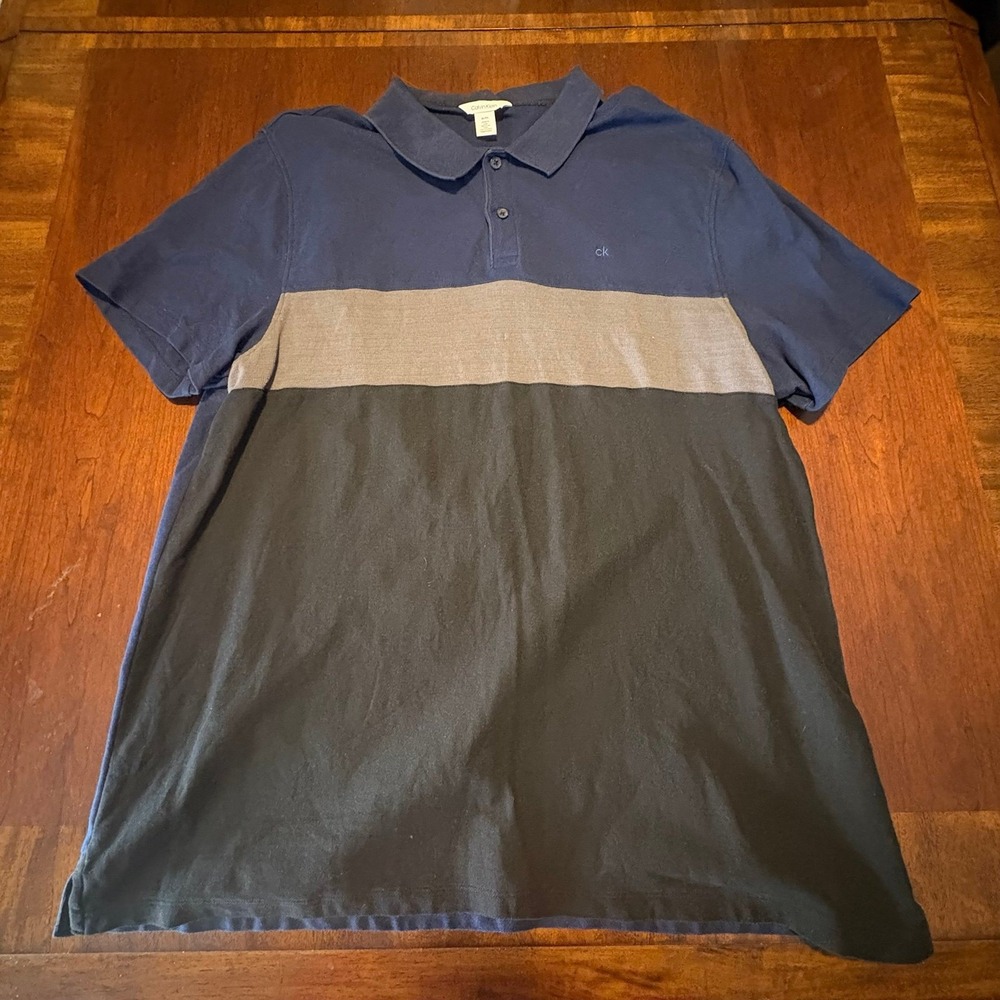 Calvin Klein Color Block Polo Shirt Men's XL Navy Gray‎ Black CK Logo